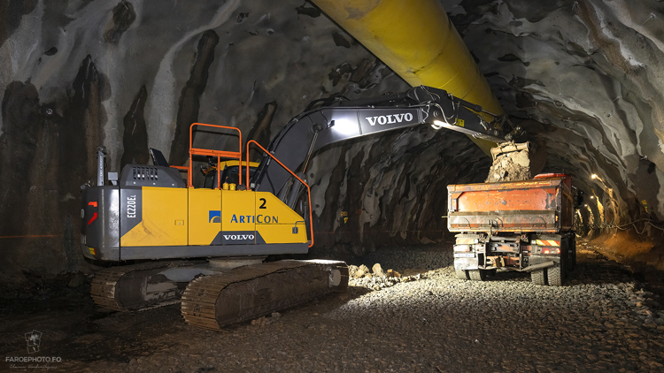 a construction vehicle in a cave